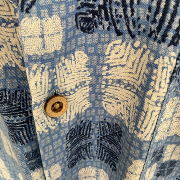 Nat Nast Button Blue 70%  Silk‎ 30% Cotton Camp Shirt Sz L Hawaiian geometric - Picture 6 of 16